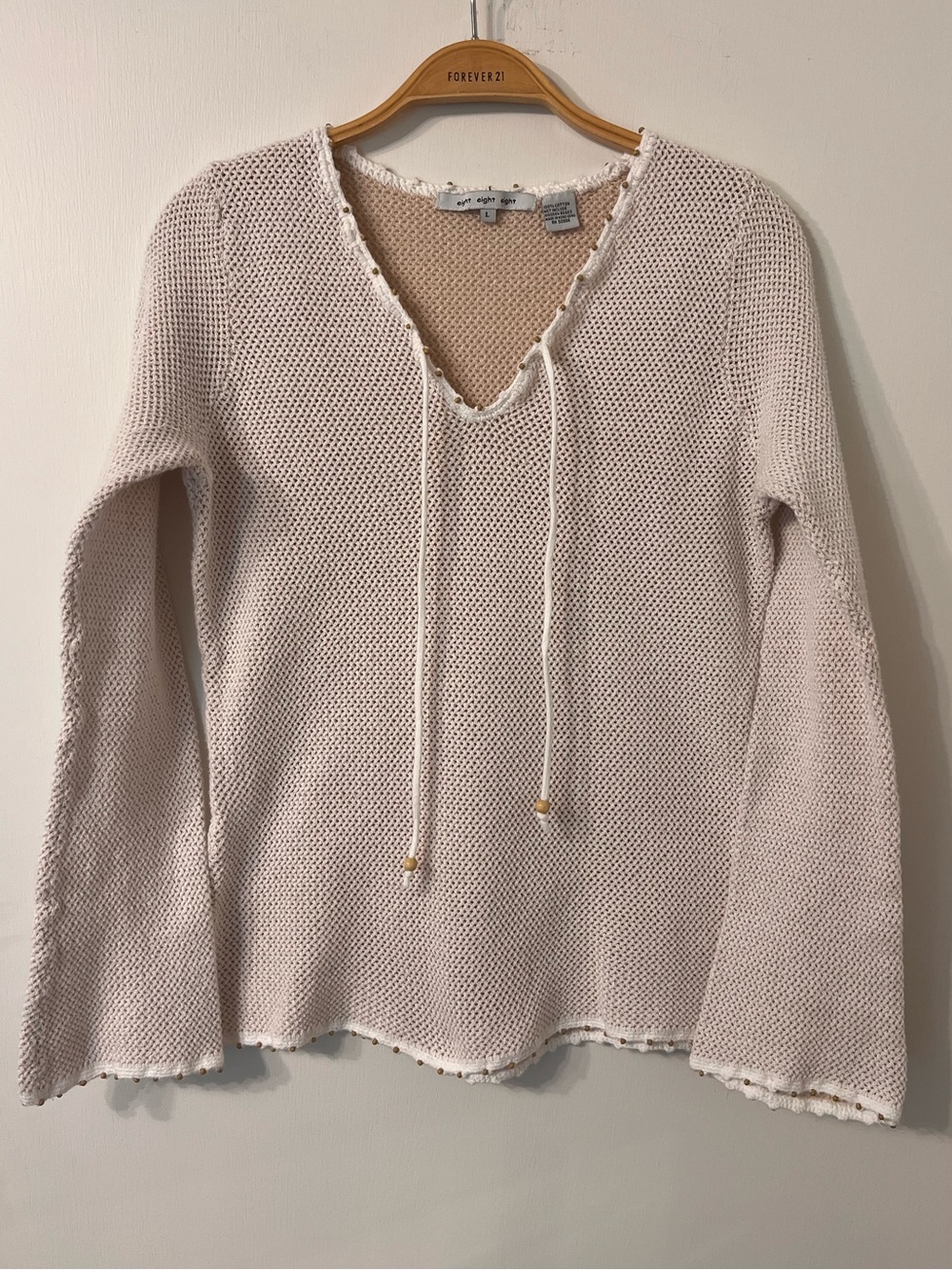 COASTAL BOHEMIAN EIGHT EIGHT EIGHT Y2K BELL SLEEVE BEADED KNIT SWEATER ✨
